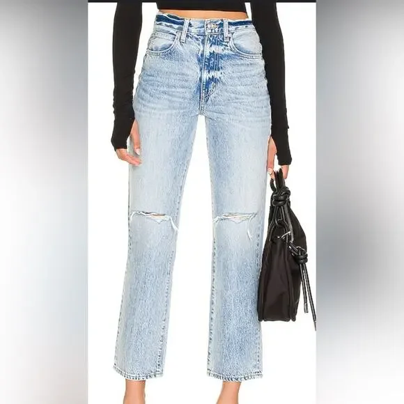Slverlake London ankle jeans in broken hearts high rise wide leg straight jeans